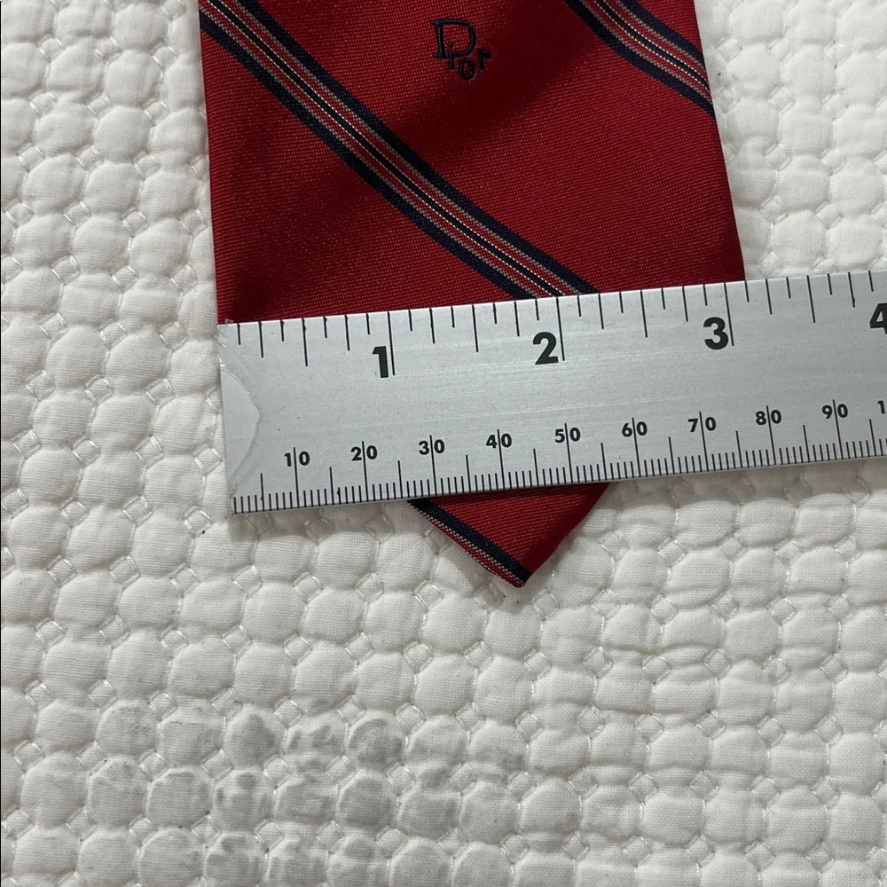 Christian Dior Red w/ Grey & Navy Stripe Tie 58” silk made in the USA